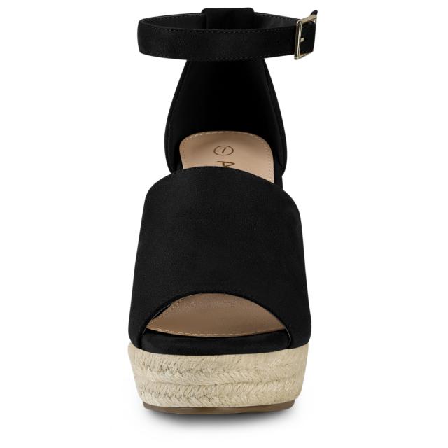 Allegra　K　ウェッジソール　サンダル　フェイクスエード　プラットフォーム　ウェッジヒール　レディース　ブラック　26.0　cmの通販は