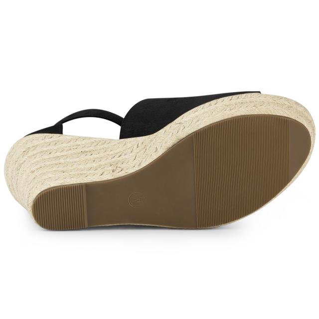 Allegra　K　ウェッジソール　サンダル　フェイクスエード　プラットフォーム　ウェッジヒール　レディース　ブラック　26.0　cmの通販は