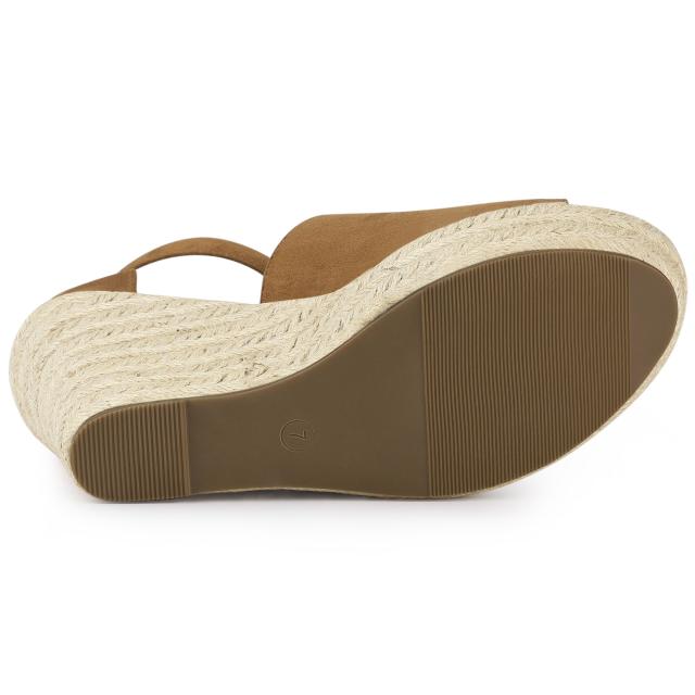 Allegra　K　ウェッジソール　サンダル　フェイクスエード　プラットフォーム　ウェッジヒール　レディース　ブラウン　25.5　cmの通販は