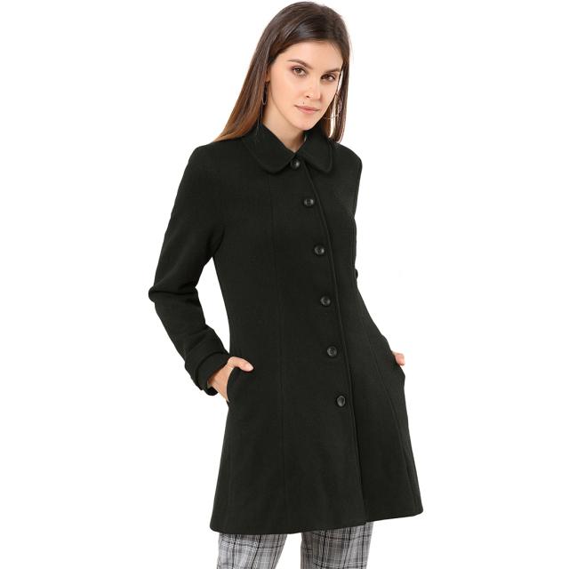 Allegra K 丸襟 ロングコート オーバーコート チェスターコート アウター 防寒 冬用 ストライプ レディース ブラック XLの通販は 8,014円