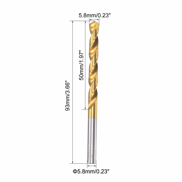 uxcell ストレートシャンクドリル 高速スチールドリルビット ツイストビット HSS 完全に地面 チタンメッキ 5.8mmドリル径 93 mm長さ  50mm｜au PAY マーケット