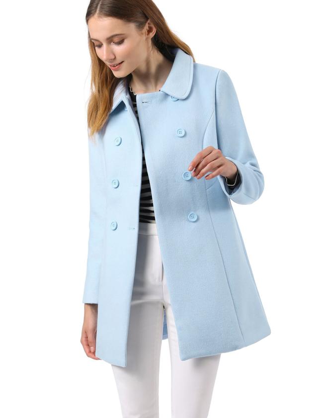 Allegra　K　トレンチコート　ダブルブレスト　丸襟　アウターウェア　長袖　防寒　秋冬　レディース　ブルー　2XLの通販は 8,560円