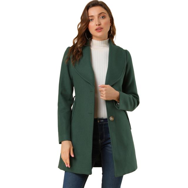 Allegra　K　ロングコート　アウター　スリム　シングルブレスト　ベルト付き　カジュアル　秋冬　レディース　グリーン　XLの通販は 8,462円