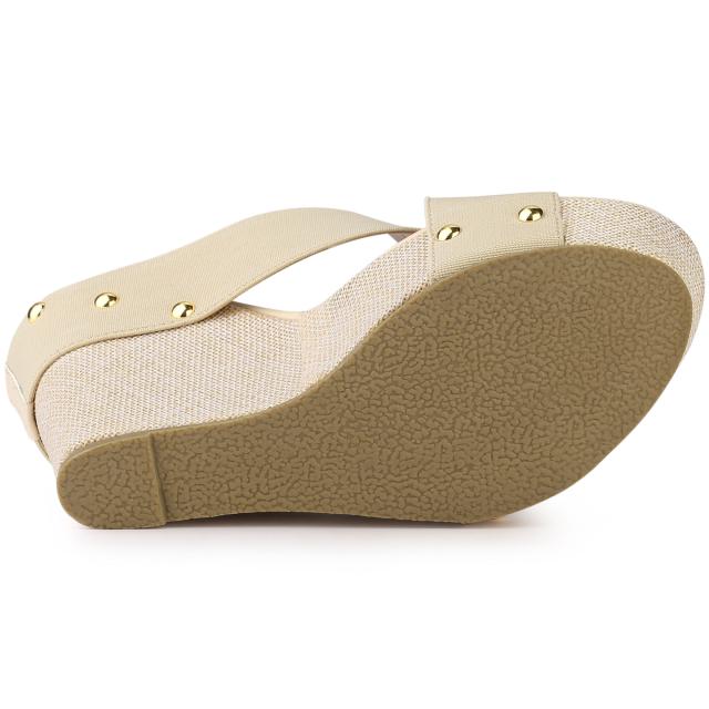 Allegra　K　サンダル　レディース　オープントゥ　リネンプラットフォーム　スライドウェッジヒール　ベージュ　26.5　cmの通販は