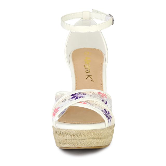 Allegra　K　ウェッジソール　サンダル　アンクルストラップ　エスパドリーユ　ウェッジヒール　レディース　パープル　27.0　cmの通販は