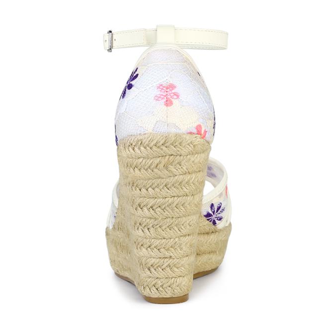 Allegra　K　ウェッジソール　サンダル　アンクルストラップ　エスパドリーユ　ウェッジヒール　レディース　パープル　27.0　cmの通販は