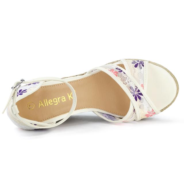 Allegra　K　ウェッジソール　サンダル　アンクルストラップ　エスパドリーユ　ウェッジヒール　レディース　パープル　27.0　cmの通販は