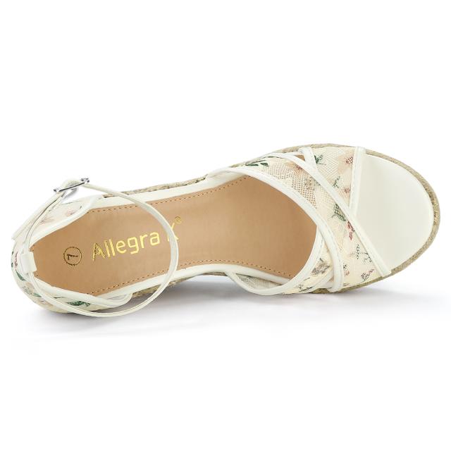 Allegra　K　ウェッジソール　サンダル　アンクルストラップ　エスパドリーユ　ウェッジヒール　レディース　グリーン　27.0　cmの通販は