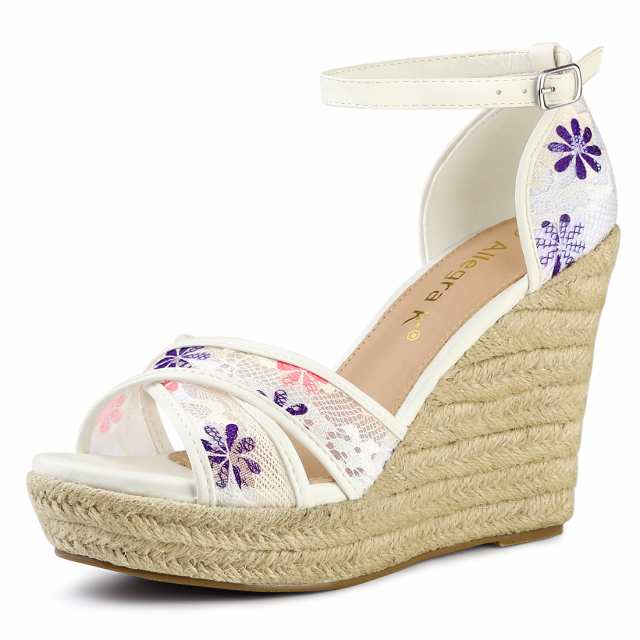 Allegra　K　ウェッジソール　サンダル　アンクルストラップ　エスパドリーユ　ウェッジヒール　レディース　パープル　27.0　cmの通販は