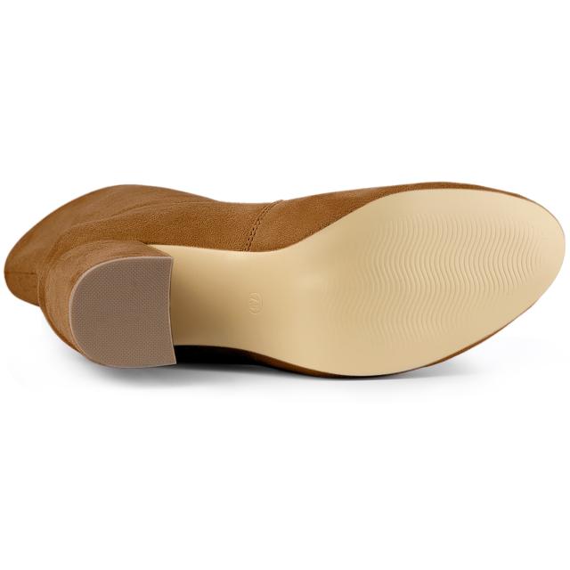 Allegra　K　アンクルブーツ　折りたたみ　ブロックヒール　ストレッチ　レディース　ブラウン　24.0cmの通販は