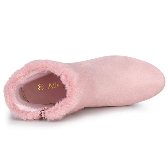 Allegra K アンクルブーツ フェイクファー ラウンドトゥ ブロックヒール スノー レディース ピンク 22.5 cmの通販は
