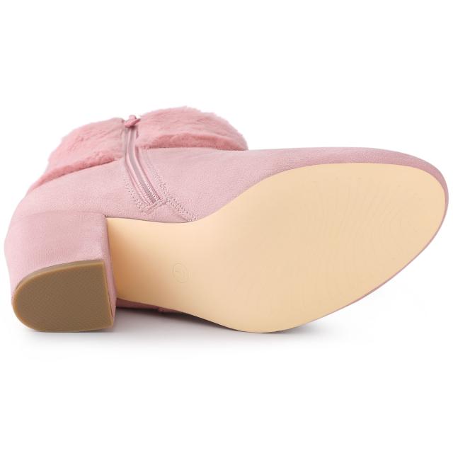 Allegra K アンクルブーツ フェイクファー ラウンドトゥ ブロックヒール スノー レディース ピンク 22.5 cmの通販は