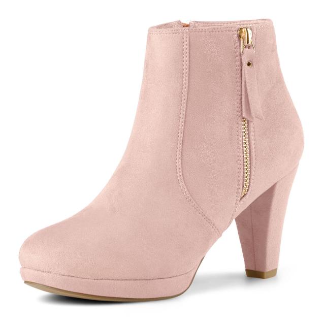 Allegra　K　アンクルブーツ　サイドジッパー　ロープラットフォーム　チャンキーヒール　レディース　ダスティピンク　23.0　cmの通販は