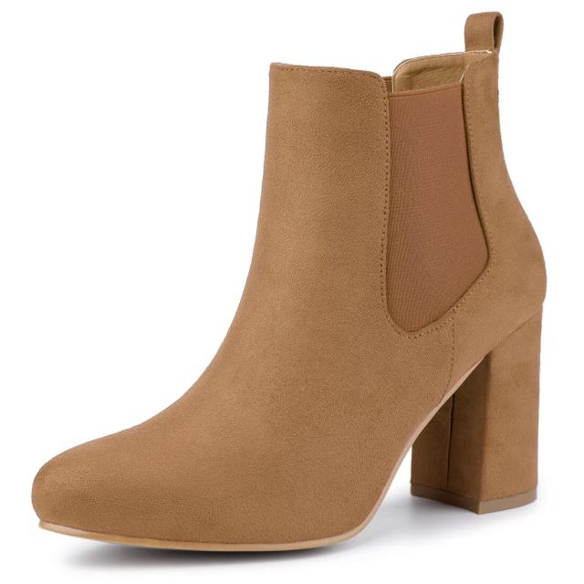 Allegra　K　チェルシー　アンクルブーツ　ラウンドトゥ　厚底　太ヒール　レディース　ブラウン　25.0cmの通販は 5,435円