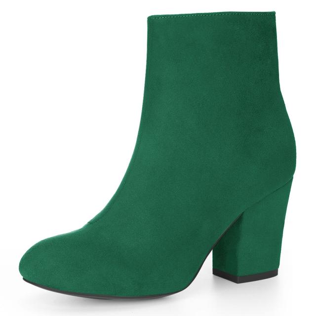 Allegra　K　レディース　アンクルブーツ　ブーティ　ショートブーツ　サイドジッパー　スクエアヒール　ラウンドトゥ　秋冬　エメラルドグリーン　23.0　cmの通販は 4,970円