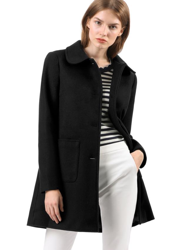 Allegra　K　チェスターコート　レディース　秋冬　ラシャコート　ロングコート　オーバーコート　秋冬　防寒　レディース　ブラック　Sの通販は