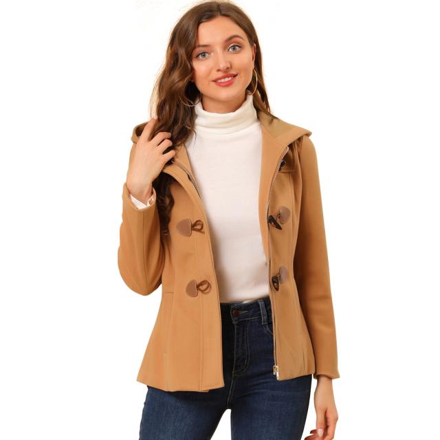 Allegra　K　ショート　ピーコート　ダッフルコート　トグル　ジッパー　クロップド　フード付き　ダッフルフロントレディース　ブラウン　Sの通販は 8,041円