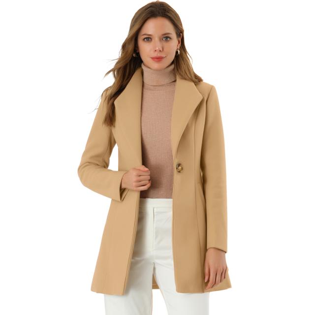 Allegra　K　チェスターコート　ターンダウンカラー　ボタン付き　アウター　ロングウィンターコート　レディース　カーキ　Mの通販は 6,060円