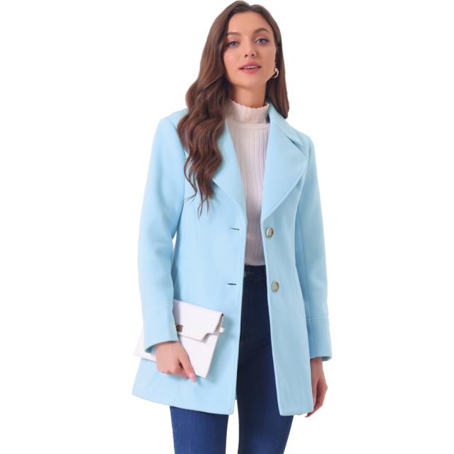 Allegra　K　ロングコート　ボタンダウン　アウター　ノッチドラペル　エレガント　冬　レディース　ライトブルー　Mの通販は 6,476円