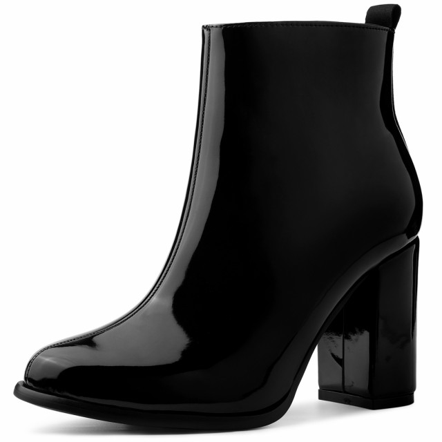 Allegra　K　アンクルブーツ　ラウンドトゥ　ジッパー　チャンキーハイヒール　レディース　ブラック　24.5　cmの通販は