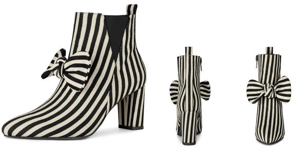 Allegra K ストライプ柄 アンクルブーツ ポインテッドトゥ ブロックヒール サイドジッパー レディース ブラック 26.0 cm 4,990円