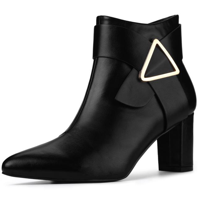 Allegra K ポインテッドトゥ バックル・チャンキーヒール アンクルブーツ 女性用 ブラック 26.0 cm