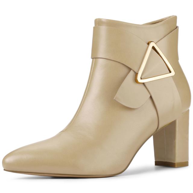 Allegra　K　ポインテッドトゥ　バックル・チャンキーヒール　アンクルブーツ　女性用　カーキ　23.0　cm