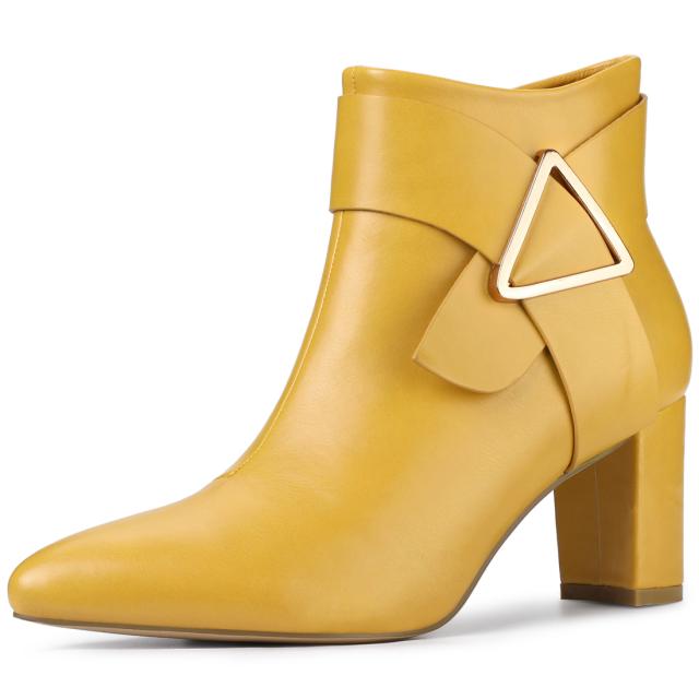 Allegra　K　ポインテッドトゥ　バックル・チャンキーヒール　アンクルブーツ　女性用　イエロー　23.0　cm 4,838円