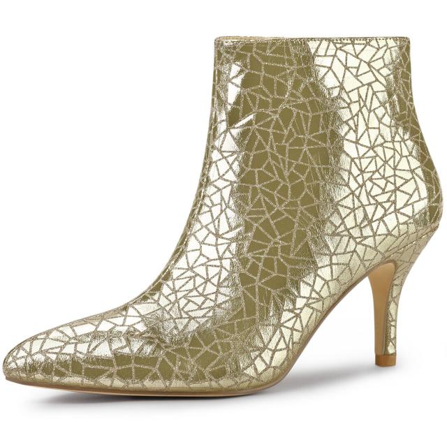 Allegra　K　グリッター　アンクルブーツ　ポインテッドトゥ　ピンヒール　スティレットヒール　レディース　ゴールド　24.0　cmの通販は 4,750円