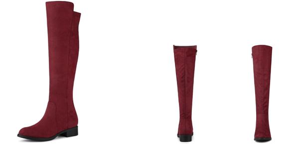 Allegra K ニーハイブーツ ロングブーツ サイドジッパー チャンキーヒール レディース ブルゴーニュ 25.0 cmの通販は 5,476円