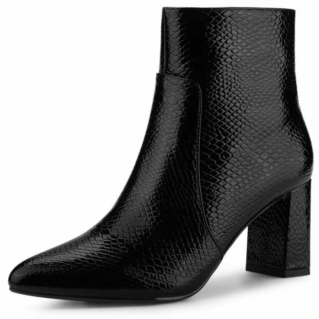 Allegra　K　スパンコール　アンクルブーツ　光沢　チャンキーヒール　ポインテッドトゥ　レディース　ブラック　24.0　cmの通販は