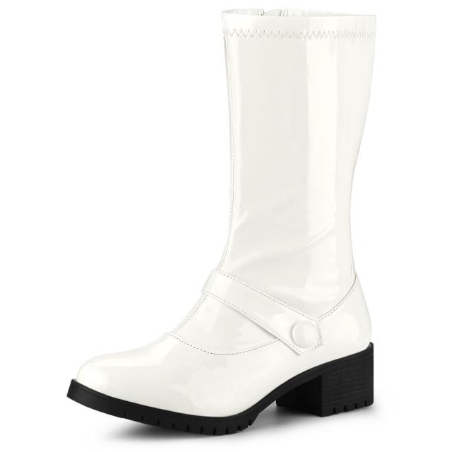 Allegra　K　コンバットブーツ　バックルジッパー　チャンキーヒール　レディース　ホワイト　24.0　cmの通販は