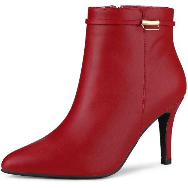 Allegra　K　アンクルブーツ　ショートブーツ　ポインテッドトゥ　サイドジッパー　ピンヒール　レディース　レッド　23.5　cm 4,778円