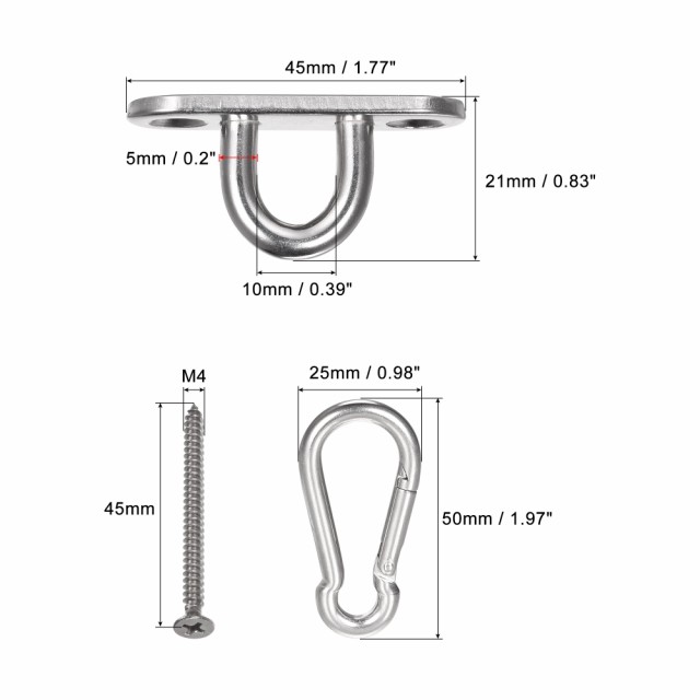 uxcell 天井フック 304ステンレス鋼 プレートU字型フック 45x15mm