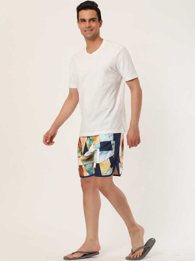 Lars Amadeus メンズ 水着 サーフパンツ 海パン 海水パンツ ビーチパンツ カラーブロック ショーツ ベージュ迷彩 32