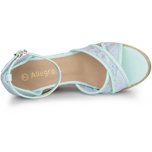 Allegra　K　ウェッジソール　サンダル　アンクルストラップ　エスパドリーユ　ウェッジヒール　レディース　ブルー花柄　27.0　cmの通販は