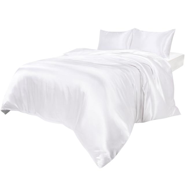 PiccoCasa　サテン　布団カバー　4点セット　シルキー　コンフォーター　カバーセット　ダブル　レーヨン　ツルツル　光沢　超ソフト　ホワイトの通販は 5,234円
