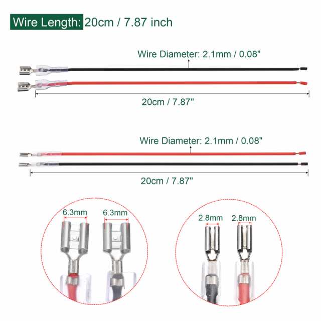 uxcell メススペード圧着端子 圧着スペード端子 スペードターミナル 絶縁スリーブ付き ランプスイッチ用 2.8mm 6.3 mm 20cm  20AWGワイヤ｜au PAY マーケット