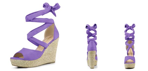 Allegra K ウェッジサンダル レースアップ エスパドリーユ レディース パープル 23.0 cmの通販は