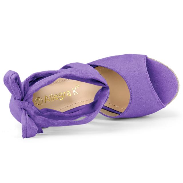 Allegra K ウェッジサンダル レースアップ エスパドリーユ レディース パープル 23.0 cmの通販は