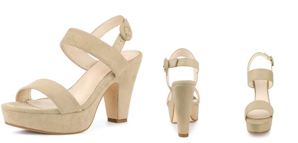 Perphy チャンキーヒールサンダル プラットフォーム スリングバック オープントゥ バックルクロージャー レディース ベージュ 26.0cmの通販は