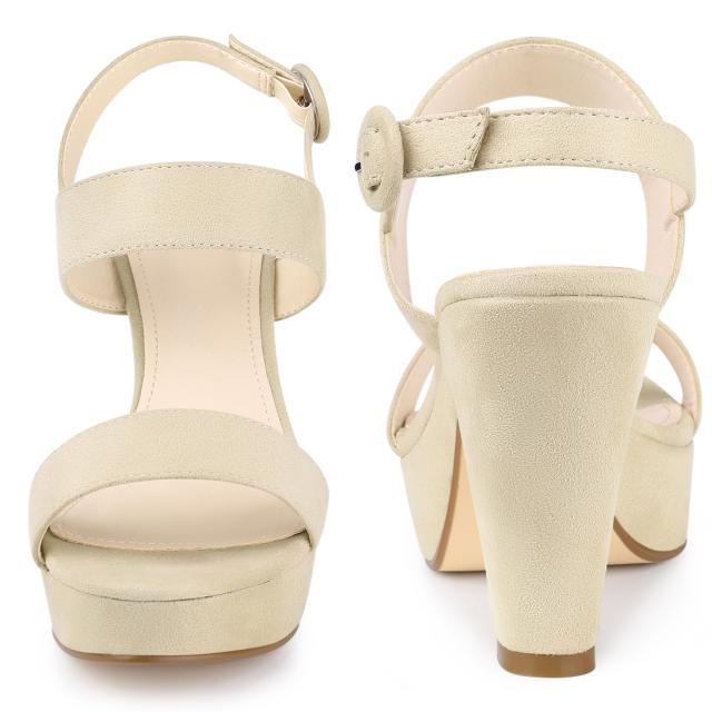 Perphy チャンキーヒールサンダル プラットフォーム スリングバック オープントゥ バックルクロージャー レディース ベージュ 26.0cmの通販は