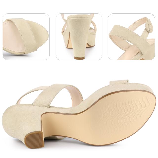 Perphy チャンキーヒールサンダル プラットフォーム スリングバック オープントゥ バックルクロージャー レディース ベージュ 26.0cmの通販は