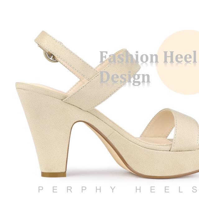 Perphy チャンキーヒールサンダル プラットフォーム スリングバック オープントゥ バックルクロージャー レディース ベージュ 26.0cmの通販は