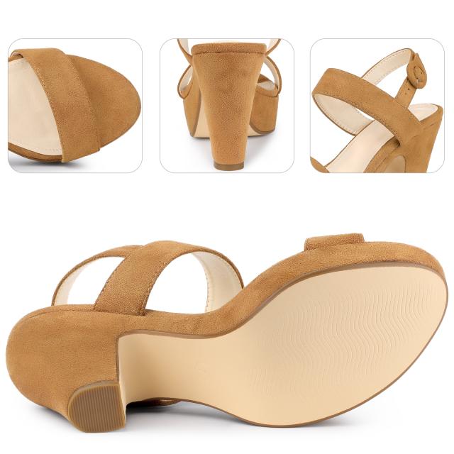 Perphy チャンキーヒールサンダル プラットフォーム スリングバック オープントゥ バックルクロージャー レディース ブラウン 25.5cmの通販は Perphy チャンキーヒールサンダル プラットフォーム スリングバック オープントゥ バックルクロージャー レディース ブラウン 25.5cmの通販は