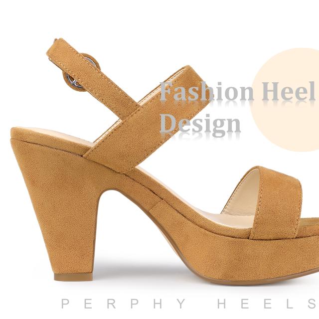 Perphy チャンキーヒールサンダル プラットフォーム スリングバック オープントゥ バックルクロージャー レディース ブラウン 25.5cmの通販は Perphy チャンキーヒールサンダル プラットフォーム スリングバック オープントゥ バックルクロージャー レディース ブラウン 25.5cmの通販は