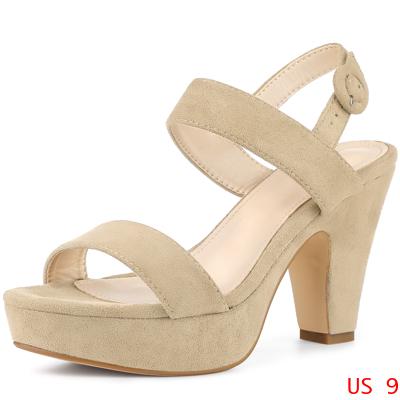 Perphy チャンキーヒールサンダル プラットフォーム スリングバック オープントゥ バックルクロージャー レディース ベージュ 26.0cmの通販は