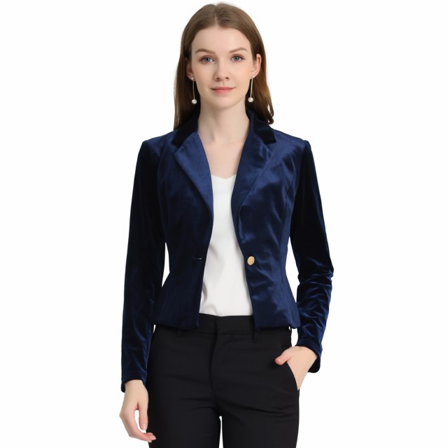 Allegra K ベルベット ブレザー ビジネス オフィス スーツジャケット レディース ロイヤルブルー XLの通販は