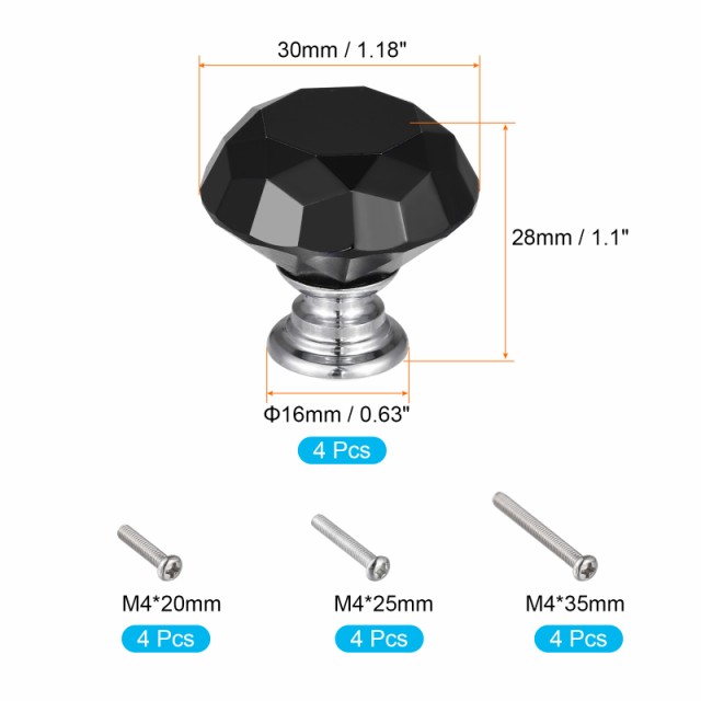 uxcell 30mmクリスタルノブ 引き出し ドア ダイヤモンド形状 プル