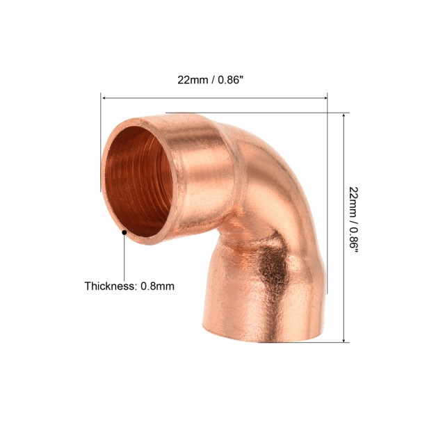 uxcell　90度エルボ銅パイプ継手　ろう付け接続　HVAC冷却装置用　22x22x12　mm　内径10　mm　15個｜au PAY マーケット